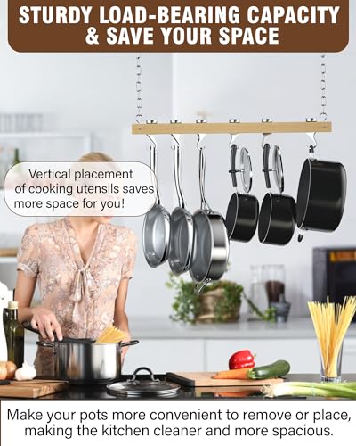 Cooks Standard NC-00269 Standard, Single Bar, 36-Inch Ceiling Mounted Wooden Pot Rack, Brown