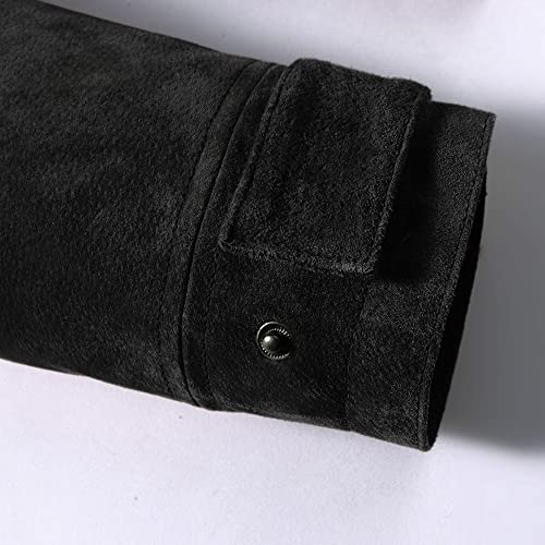 FLAVOR Men's Classic Leather Jacket Suede Winter Coat with Removable Collar (Small, Black)