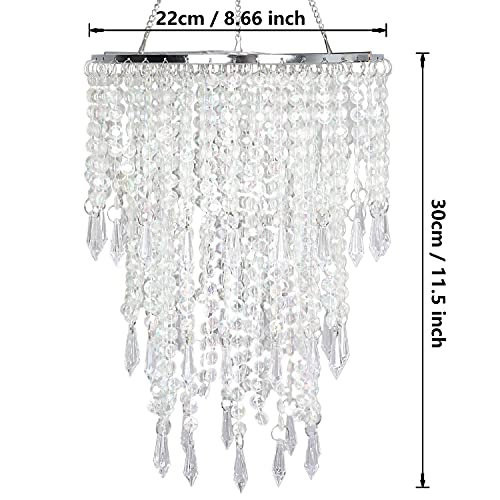 Cioceen Acrylic Chandelier Shade, Ceiling Light Shade Beaded Pendant Lampshade with Crystal Beads and Chrome Frame for Bedroom, Wedding or Party Decoration, Diameter 8.7'' 3 Tiers