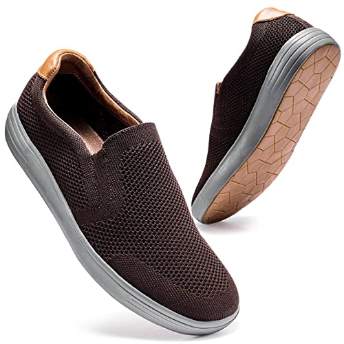 konhill Men's Slip on Fashion Sneaker - Classic Breathable Knit Loafers Skate Shoes 8 US Khaki,41