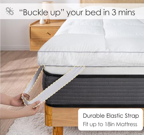 Marine Moon Twin Mattress Topper, Extra Thick Pillowtop, Cooling and Plush Mattress Pad Cover, 7D Down Alternative Fill,Soften Hard Bed