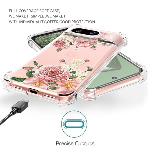 Osophter for Google Pixel 8A Case: Women Girls Flower Floral Shock-Absorption Flexible TPU Rubber Cover for Pixel 8A Phone Case(Big Sun Flower)