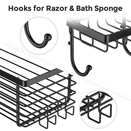 ODesign Shower Caddy 3 Pack-Shower Bathroom Shelves Rack,Rustproof Wall Mounted SUS304 Stainless Steel-No Drilling,Adhesive Shower Shelf Suction Cup Shower Basket Organizer-Black