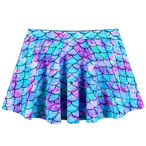 TFJH E 3 Piece Girls Swimsuit Set Bathing Suit Short Sleeve Sun Protection 50+ Swimming Skirt Zip Cyan Scale Short 4A