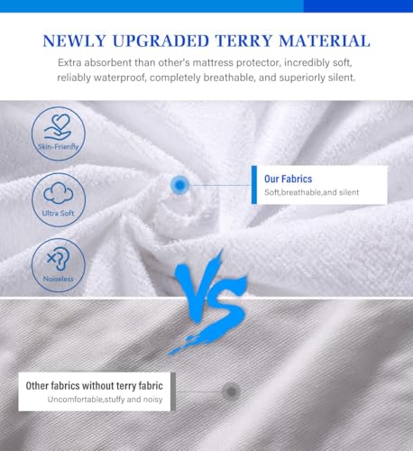 Twin Mattress Protector Waterproof Mattress Topper Cover Super Noiseless Soft & Breathable for Kids Bed Cover,Terry Twin Mattress Pad for Kids Pets Adults Fitted Bed Sheets Twin 39"x75"