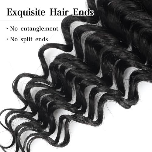 Deep Wave Bulk Human Hair for Braiding 1 Bundle 50g 28 Inch No Weft 10A Brazilian Virgin Curly Human Hair Extensions for Boho Braids Wet Wavy Human Braiding Hair (28",1B)