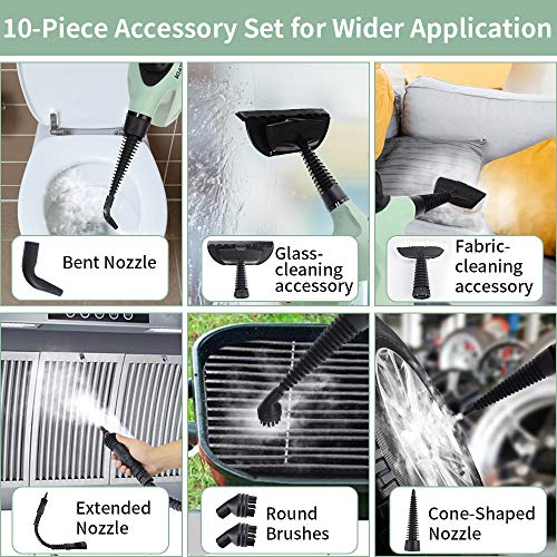 Kiato Handheld Steam Cleaner, 10 in 1 Handheld Steamer for Cleaning, Upholstery Steam Cleaner for Surface Cleaning Home, Sofa, Car, Office, Green