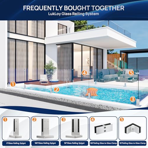 LukLoy Railing Glass to Glass Clamp, Stainless Steel 304 Bracket for Glass Balustrade Railing Pool Fence (1, 90 Degree)