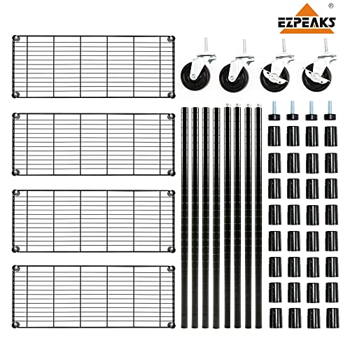 EZPEAKS 4-Shelf Shelving Units and Storage on 3'' Wheels with 4-Shelf Liners, 36W X 14D X 57.7H Adjustable Heavy Duty Steel Wire Shelving Unit for Garage, Kitchen, Office, Pole Diameter 1 Inch