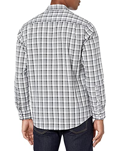 Amazon Essentials Men's Regular-Fit Long-Sleeve Casual Poplin Shirt, Grey Plaid, Large