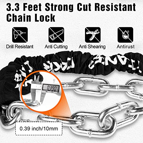 Titanker Bike Chain Lock, Security Anti-Theft Bike Lock Chain Bicycle Chain Lock Bike Locks for Bike, Motorcycle, Bicycle, Door, Gate, Fence, Grill (6mm, 8mm, 10mm Thick Chain) (Black-10mm Chain)
