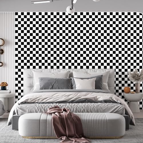 Amiya Black and White Wallpaper Peel and Stick Houndstooth Modern Contact Paper 17.3" x 80" Self Adhesive Removable Vinyl Wallpaper for Cabinets Bedroom Living Room Bathroom