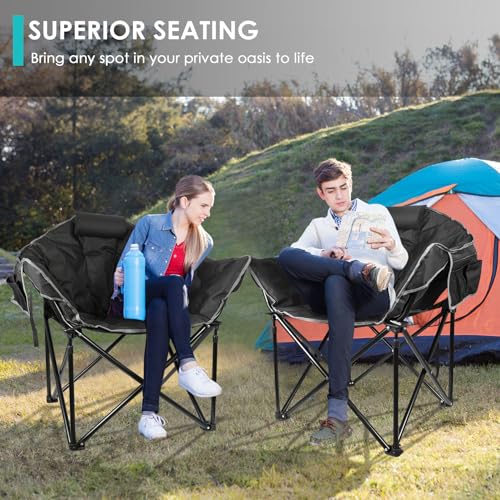 Suteck Oversized Camping Chairs for Adults, Folding Chair with Fully Padded Seat & Back, Portable Camping Lounge Chair with 2 Big Side Pockets, Pillow and Carry Bag for Outside, Travel, Camp, Picnics