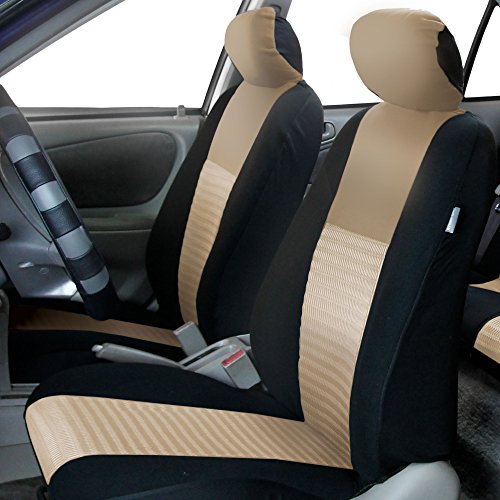 FH Group Trendy Elegance Front Set Seat Covers, Airbag Compatible (Beige/Black)- Universal Fit for Cars, Trucks & SUVs