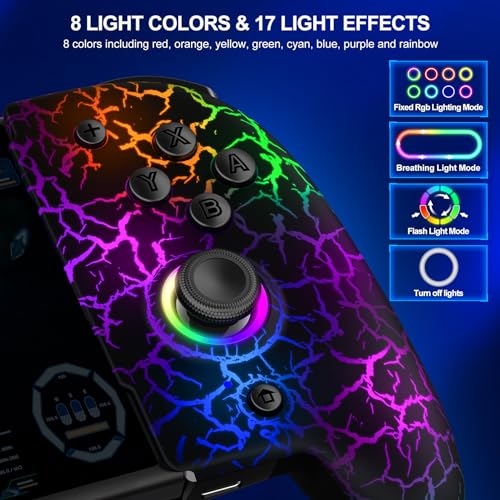 Switch Controller for Nintendo Switch/OLED, (No Drift, No Deadzone) Hall Effect Joystick Wireless Switch Controller With 9 Lights Color. One-Piece Switch Joypad for Those Who Prefer Handheld Mode