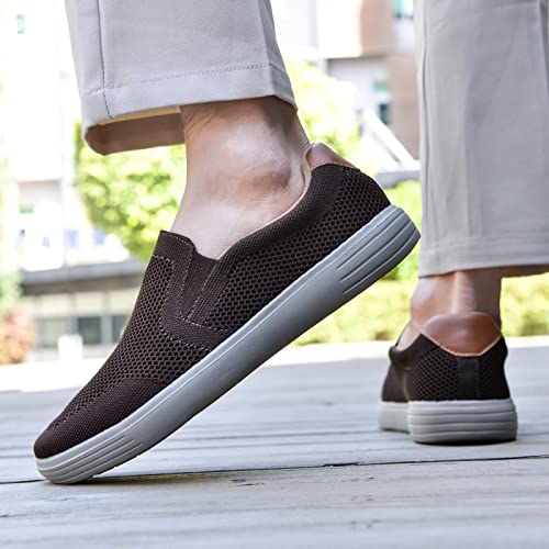 konhill Men's Slip on Fashion Sneaker - Classic Breathable Knit Loafers Skate Shoes 8 US Khaki,41