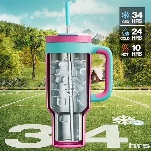 POWCAN 40 oz Halloween Tumbler with Handle, Glow-in-the-Dark, 2-in-1 Straw Lid, Leakproof, Insulated Stainless Steel Travel Coffee Mug, Keeps Cold for 34 Hours, Fits in Car Cup Holder (Spooky Skull)