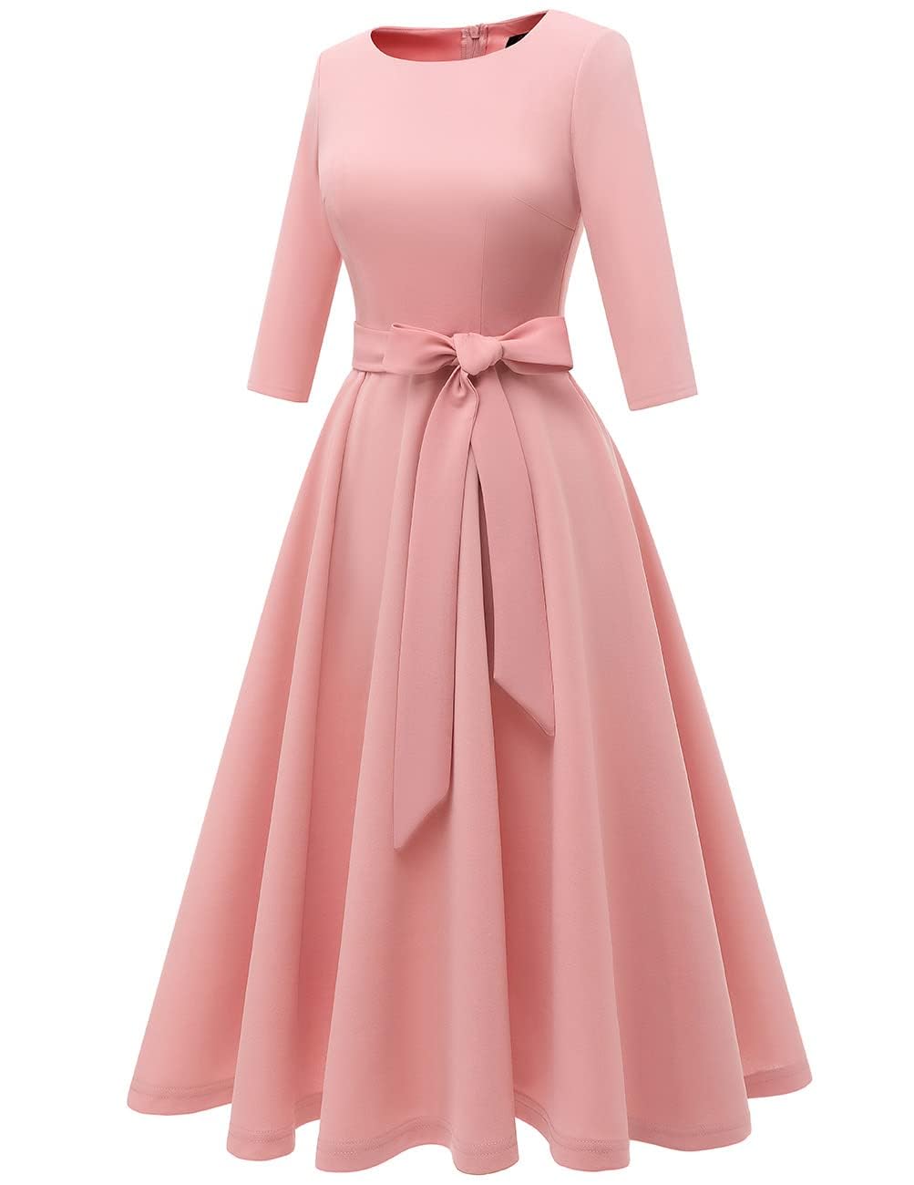 DRESSTELLS Cocktail Dress, Women's Wedding Guest Dresses, 3/4 Sleeves 1950s Vintage Tea Party Dress, 2024 Fall Homecoming Dress, Fit and Flare Casual Dress Blush M