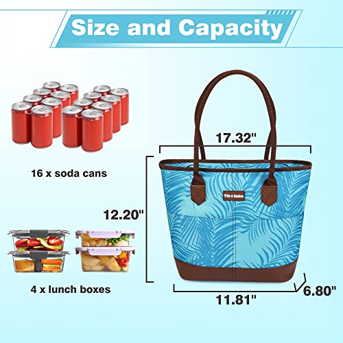 Tirrinia Large Insulated Lunch Tote Bag for Women, Cute Waterproof Leakproof Cooler Bag with Zipper for Work, Beach, Adult Shopping Grocery Bags for Frozen Food - Blue Stripe