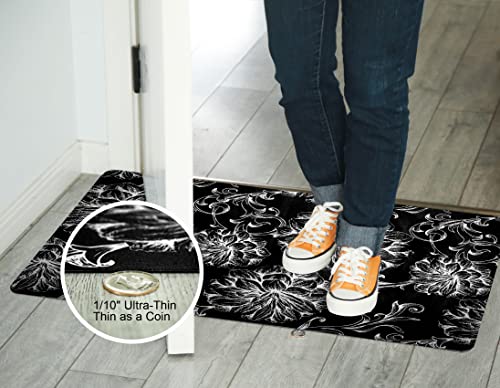 Cosilyt 1/10 Inch Ultra Thin 24"×35" Large Front Door Mat Indoor Entrance Inside Non Slip, Waterproof Rubber Kitchen Mat and Interior Home Washable Door Mat, Baroque Black