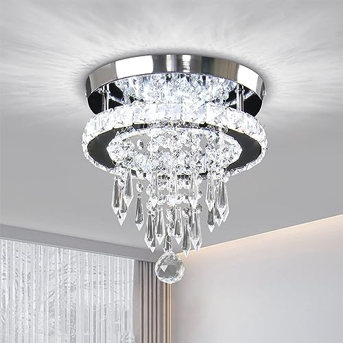 CLAIRDAI Modern Small Closet Chandelier LED Ceiling Light Fixtures Stainless Steel Flush Mount Ceiling Chandeliers Light for Bedroom,Foyer,Hallway,Closet(Cool White)