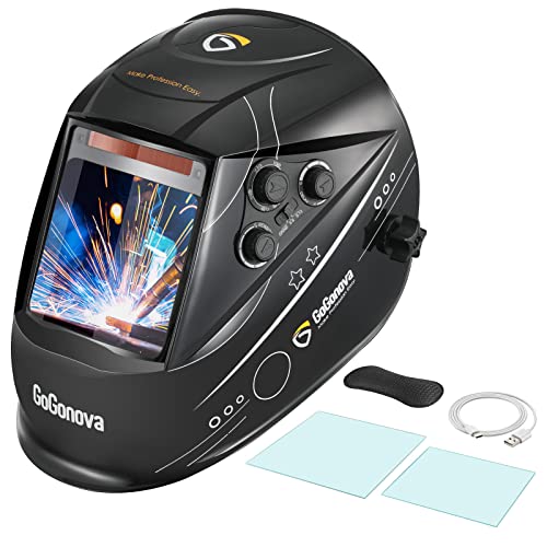 GoGonova 3.94”×3.82” Welding Helmet Auto Dark, Solar Powered Welding Hood, Auto Darkening Welding Helmet 4 Arc Sensor DIN 5-9/9-13 for MIG, TIG, ARC