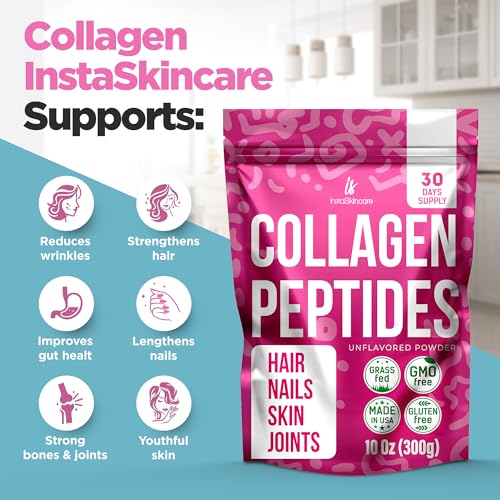 Collagen Peptides Powder for Women Hydrolyzed Collagen Supplements Types I - III Non-GMO Grass-Fed Gluten-Free Kosher Pareve Unflavored Easy to Mix Drink Healthy Hair Skin Joints Nails 10 Oz