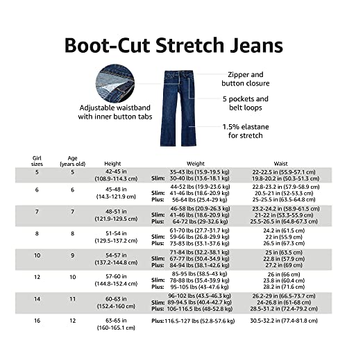 Amazon Essentials Girls' Slim Boot-Cut Stretch Jeans, Washed Blue, 10