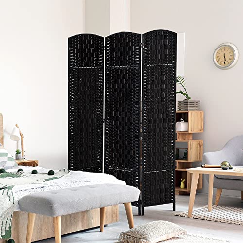 HOMCOM Room Divider 3 Panels Folding Privacy Screen 6FT Tall Portable Wicker Weave Partition Wall Divider for Bedroom Home Office, Black