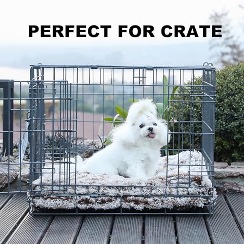 Bedfolks Waterproof Dog Crate Bed,Plush Dog Crate Pad with Removable Cover,Faux Fur Dog Bed for Extra Large Dogs,Fluffy Washable Dog Kennel Bed 41"x27",Solid Light Grey