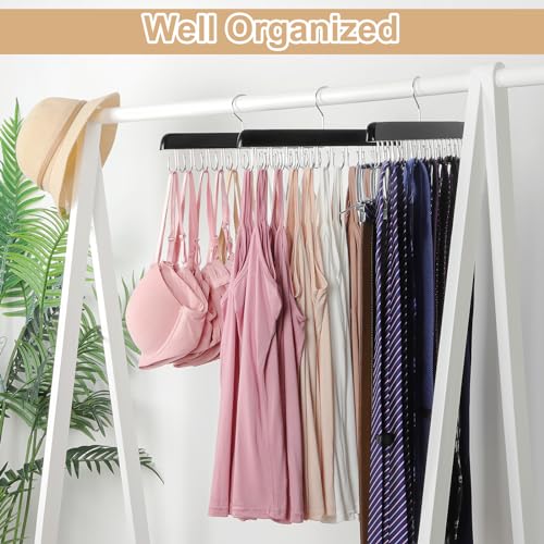 TOPIA HANGER Bra Hanger for Closet, Tank Top Hangers 20 Hooks Capacity Foldable Wood Space Saving Hangers Closet Organizer for Tank Top, Bra, Scarf, Belt, Tie etc - CT46B