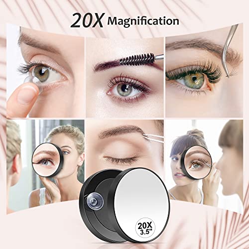 MIYADIVA 20X Magnifying Mirror, 20X Magnifying Mirror Suction Cup and Tweezers, As a Mganifying Makeup Mirror, Pocket Mirror Set for Eyes Makeup 3.5 Inches