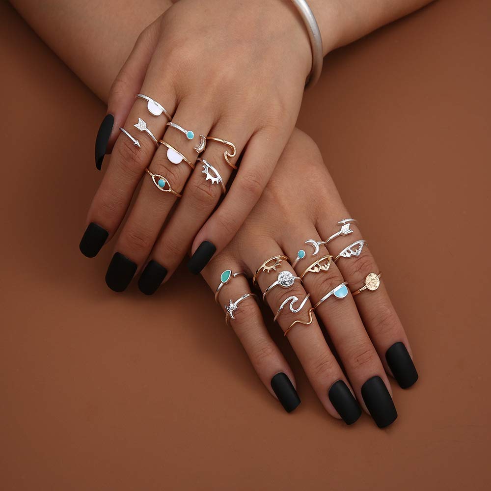 FUTIMELY Boho Retro Stackable Rings Sets for Teens Girls Women Rhinestone Knuckle Joint Finger Kunckle Nail Ring Sets (A：19PC)