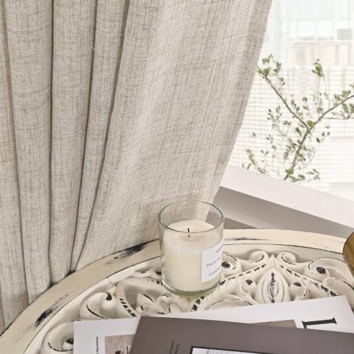YoungsTex Natural Linen Curtains 84 Inches Long for Bedroom Bronze Grommet Rustic Textured Window Drapes for Living Room Kids Room Divider Light Filtering, 2 Panels, 42 X 84 Inch