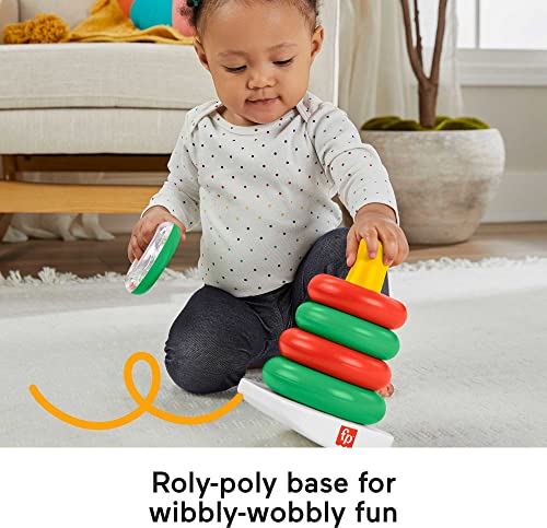 Fisher-Price Baby Toy Holiday Rock-a-Stack, Red & Green Ring Stacking Activity for Developmental Play Infants Ages 6+ Months