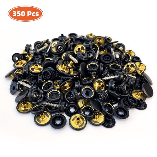 350 Pcs Boat Cover Snaps, Canvas Snap Kit & Button Snaps, 100 Set Heavy Duty Snap Fasteners Kit 3/8" Socket Stainless Steel Snaps Marine Grade for Leather Boat Cover Furniture (Black)