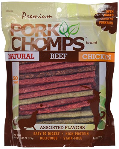 Pork Chomps Dog Chews, 5-inch Munchy Sticks, Assorted Flavors, 50 Count (Pack of 1)