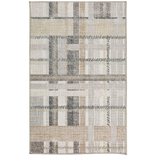DECOMALL NELE Washable Door Mat 2x3, Modern Plaid Non-Slip Small Rugs for Entrance, Yellow 24x36 inch