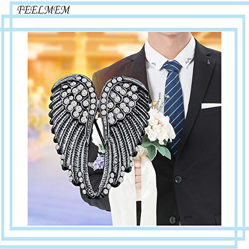 FEELMEM Angel Wings Biker Brooch Crystal Rhinestone Guardian Angel Wing Brooch Pins for Women Girl Biker Jewelry Drive Safe Gift (gray)