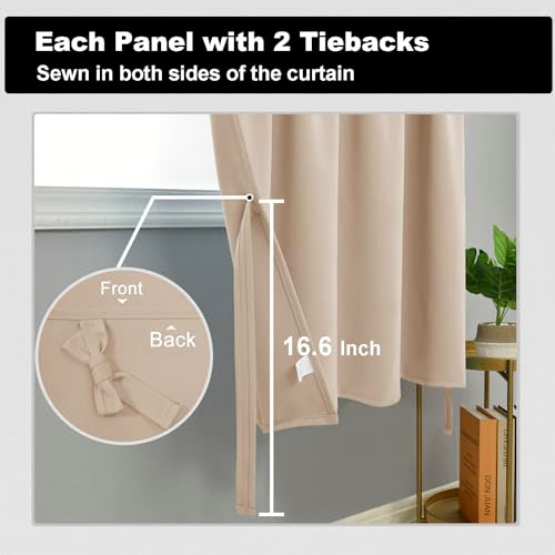 DWCN Short Curtains for Small Window, Kitchen Curtains 24 Inch Length, Bedroom Curtains Solid Light Block Blinds for Basement, Rod Pocket Tier Curtains - W52 x L24, Silver Grey, 2 Pieces
