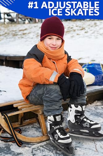 Xino Sports Adjustable Ice Skates - Faux Fur Padding, Reinforced Ankle Support, Fun Ice Skates for Beginners and Kids, Great for Indoor and Outdoor Skating (Black, Small Junior 13-3)