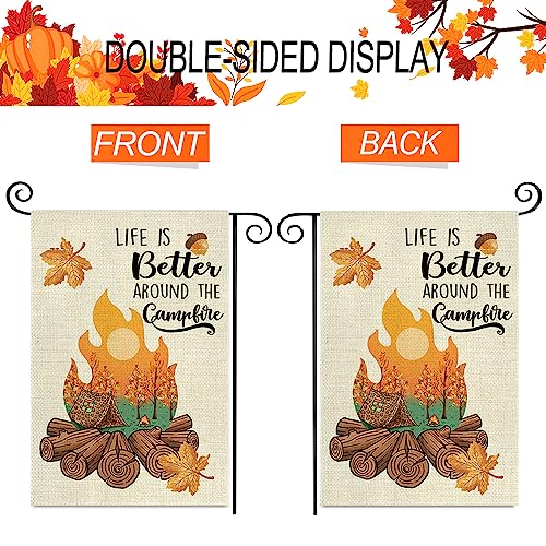 BEZKS Fall Funny Camping Garden Flag for Campers burlap 12.5x18.5Inch Double Sided, Best Choice Autumn Making Memories One Campsite At A Time Small Personalized Camping Garden Flags (AB02)