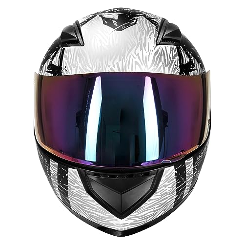 JAGASOL DOT Lightweight Full Face Motorcycle Street Bike Helmets with Extra Tinted Visor for Adults Men and Women, DOT Approved(Graphic,S)