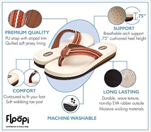 Floopi Flip Flops for Women Casual Thong Womens Sandals Comfort Heel Cushion, Ladies Beach Sandals with Indoor & Outdoor Anti Skid Soles (6, Tan/Brown-520)