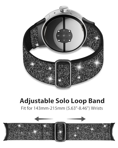 BandRain Bling Stretchy Nylon Bands Compatible with Pixel Watch 3 Band 41mm/Pixel Watch 2 Band/Google Pixel Watch Band - Upgraded Connector - Adjustable Luxury Elastic Sparkle Loop Straps for Women