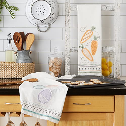 DII Cottontail Cottage Spring Kitchen Collection, Dishtowel Set, 18x28, Carrots & Eggs, 2 Count