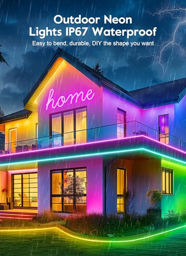 Minetom 33Ft Led Neon Rope Lights, RGB LED Strip Lights, Control with App/Remote, IP68 Waterproof Flexible Outdoor Led Rope Lights, Multiple Modes, Music Sync Neon Lights for Bedroom Gaming Room Decor