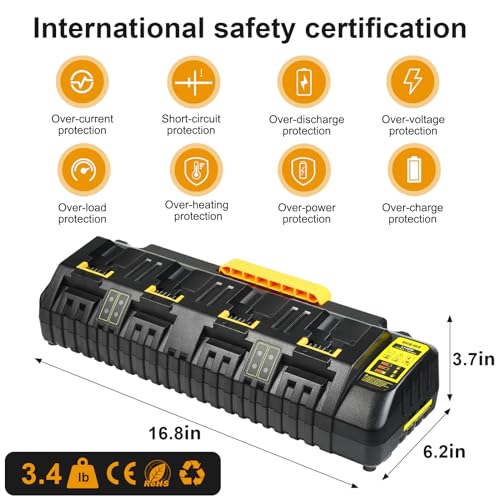 Lomrige DCB104 Battery Charger Station Replacement for Dewalt Battery Charger, Simultaneous Charging for 12V and 20V Max Battery, Compatible with DCB124 DCB126 DCB200 DCB205 DCB206 Black