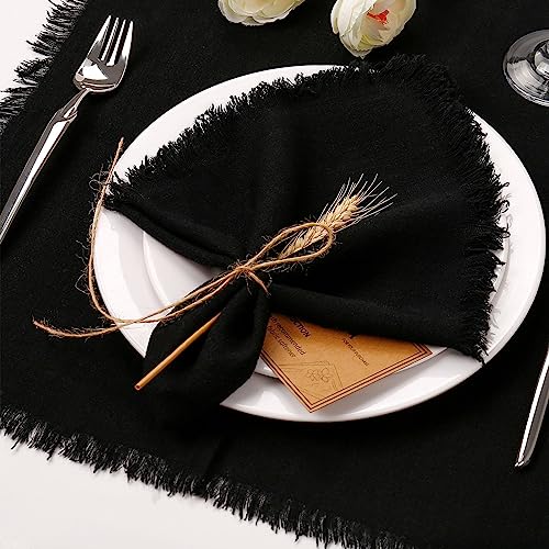 Handmade Cloth Napkins, 100% Cotton Linen Napkins, Delicate Napkins with Fringe, Suitable for Dinners, Weddings and Parties, Set of 8 Sheets (18 x 18 inches,Black)