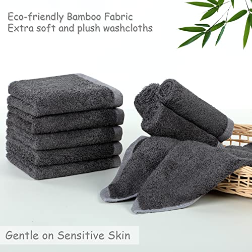 Yoofoss Luxury Washcloths Towel Set 10 Pack Baby Wash Cloth for Bathroom-Hotel-Spa-Kitchen Multi-Purpose Fingertip Towels & Face Cloths - White+Grey